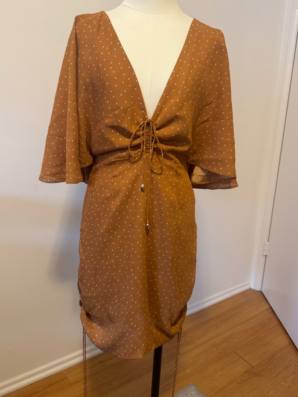Significant Other Rust Dot Tie-Front Mini Dress Size 6
